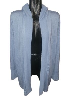 Athleta Light Blue Open-Front Women's Hooded Activewear Cardigan Sweater L